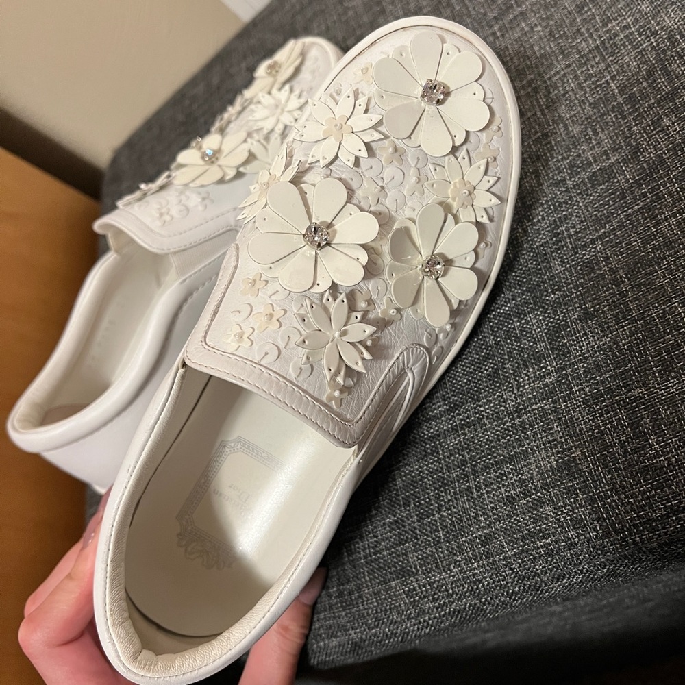 Dior White Floral Slip On Sneakers - Picture 2 of 7